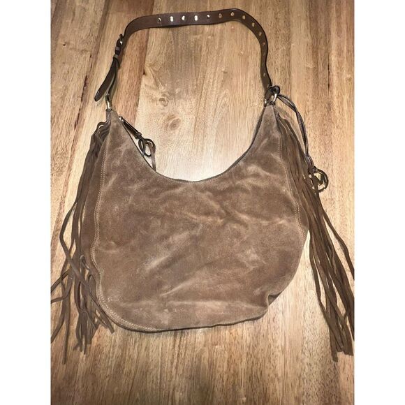 Michael Kors Suede Handbag Brown western Fringe Hobo Shoulder Boho Purse - Picture 9 of 16